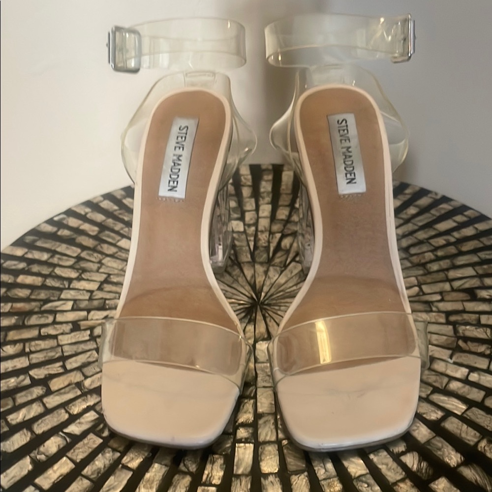 Steve Madden Cream Heels with Clear Straps